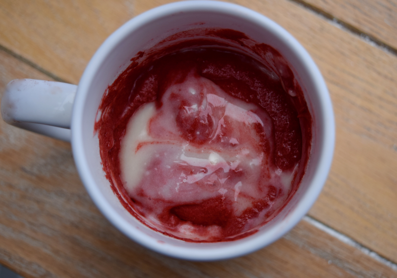 Red Velvet Mug Cake recipe from Lucy Loves Food Blog