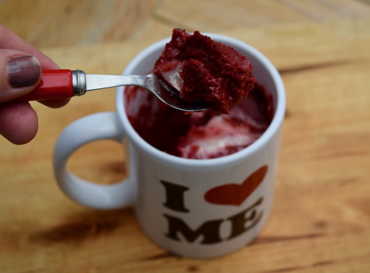 Red Velvet Mug Cake recipe from Lucy Loves Food Blog