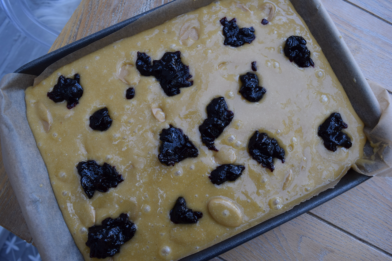 Cherry Bakewell Blondies recipe from Lucy Loves Food Blog