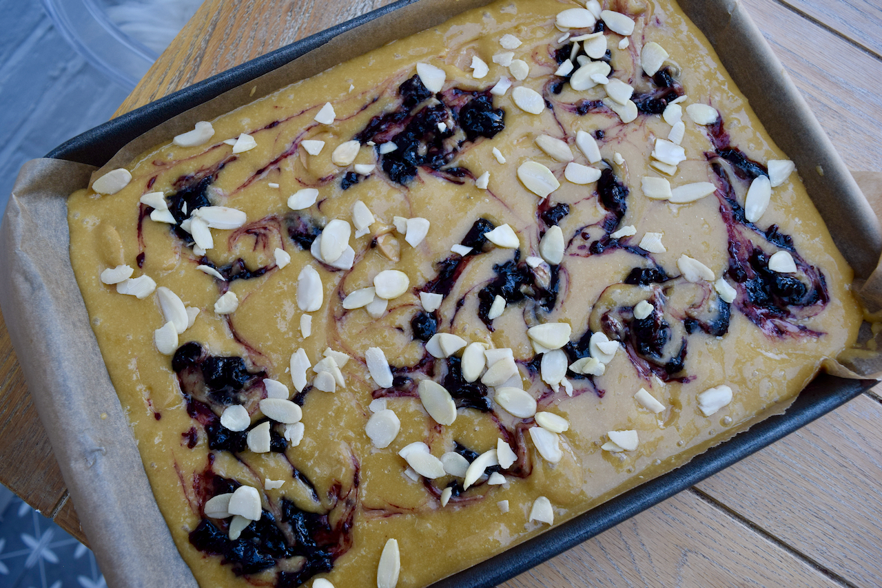 Cherry Bakewell Blondies recipe from Lucy Loves Food Blog