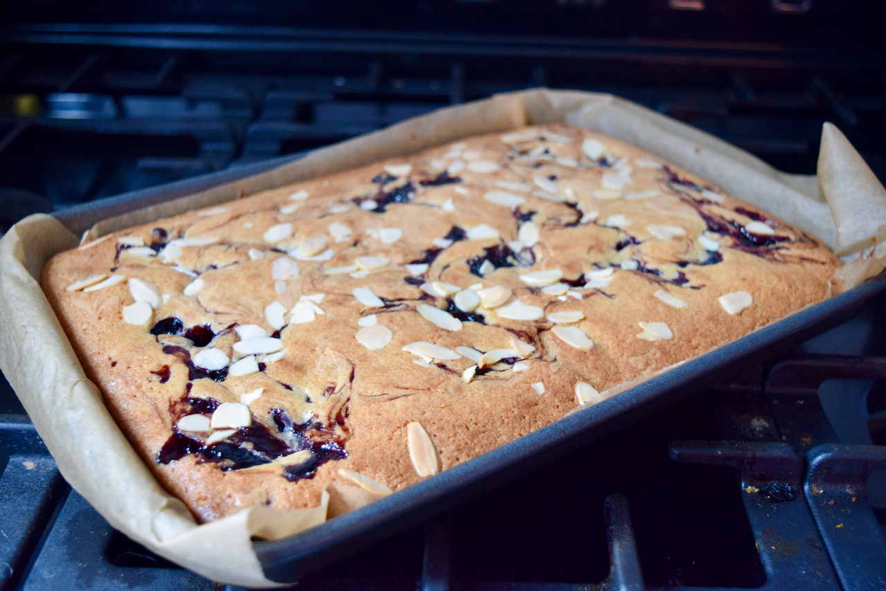 Cherry Bakewell Blondies recipe from Lucy Loves Food Blog