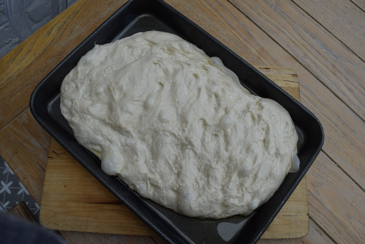 No Knead Focaccia recipe from Lucy Loves Food Blog
