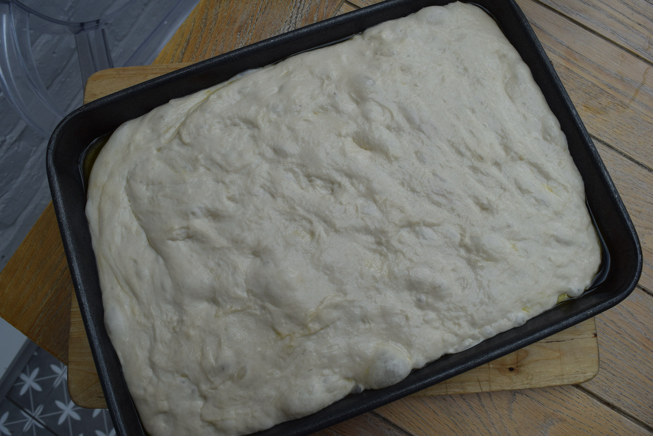 No Knead Focaccia recipe from Lucy Loves Food Blog