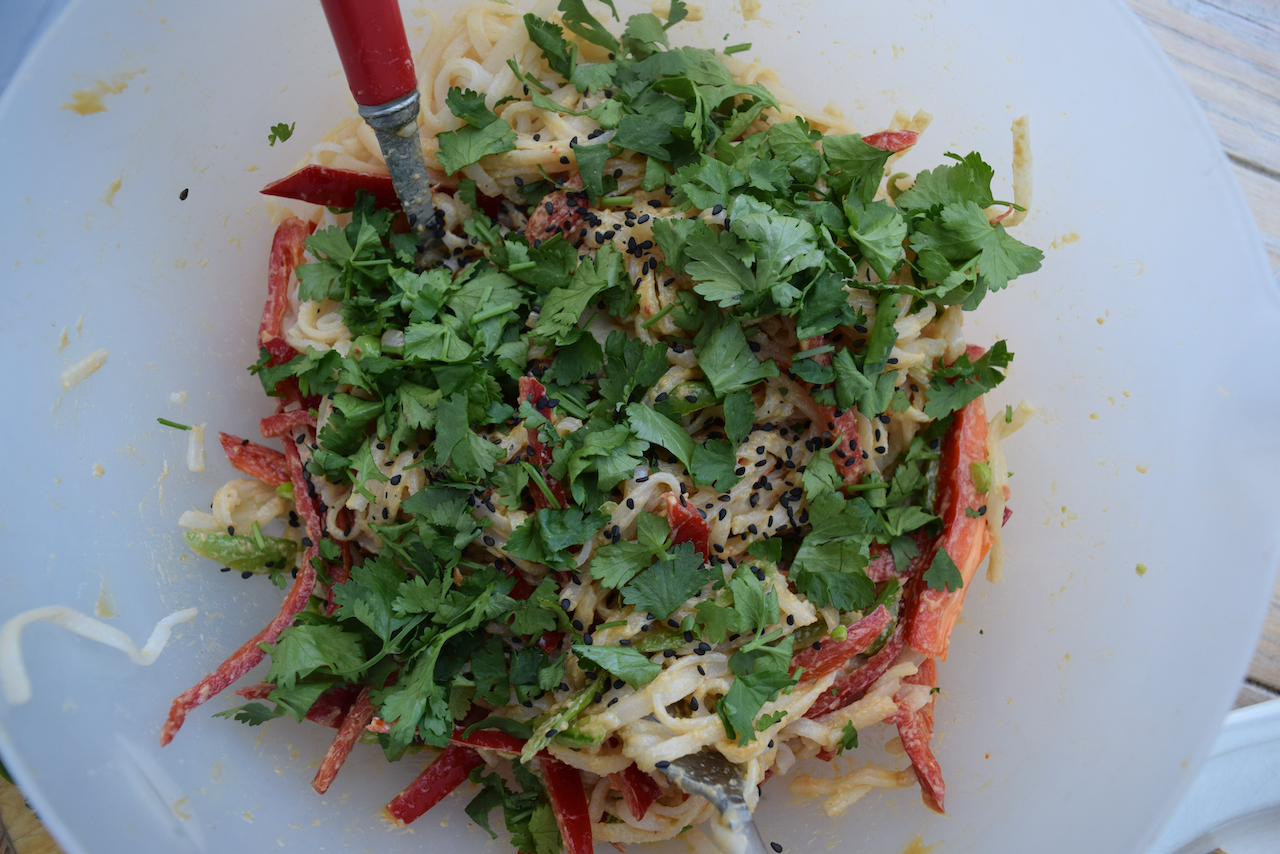Peanut Sesame Noodle Salad with Crispy Tofu recipe from Lucy Loves