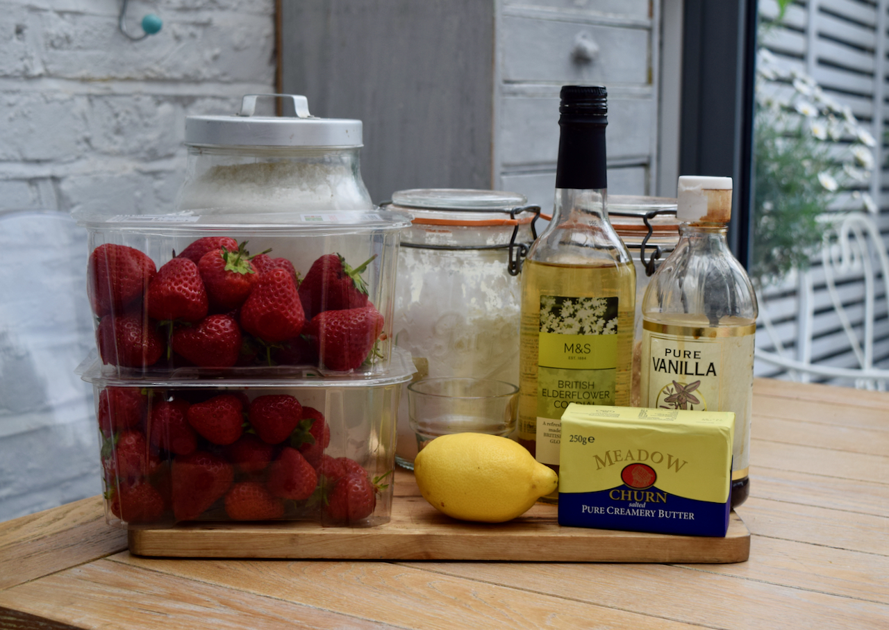 Strawberry and Elderflower Cobbler recipe from Lucy Loves Food Blog