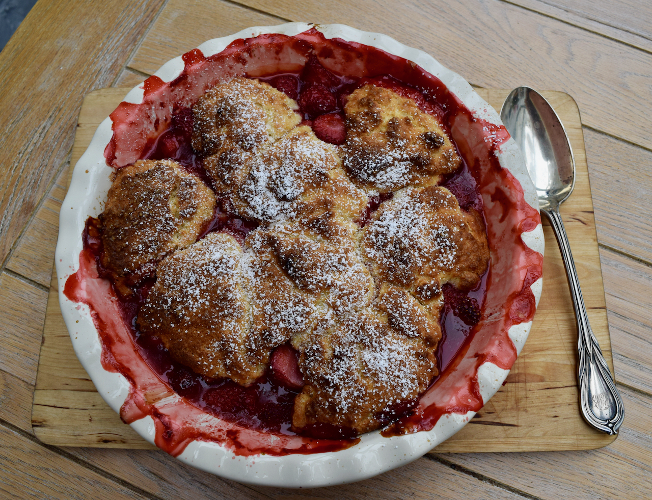 Strawberry and Elderflower Cobbler recipe from Lucy Loves Food Blog