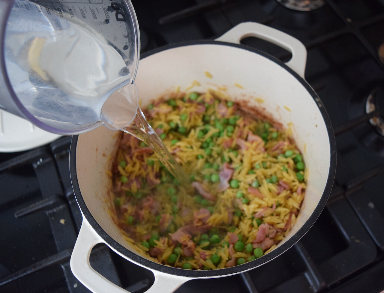 Orzo with Bacon and Peas from Lucy Loves Food Blog