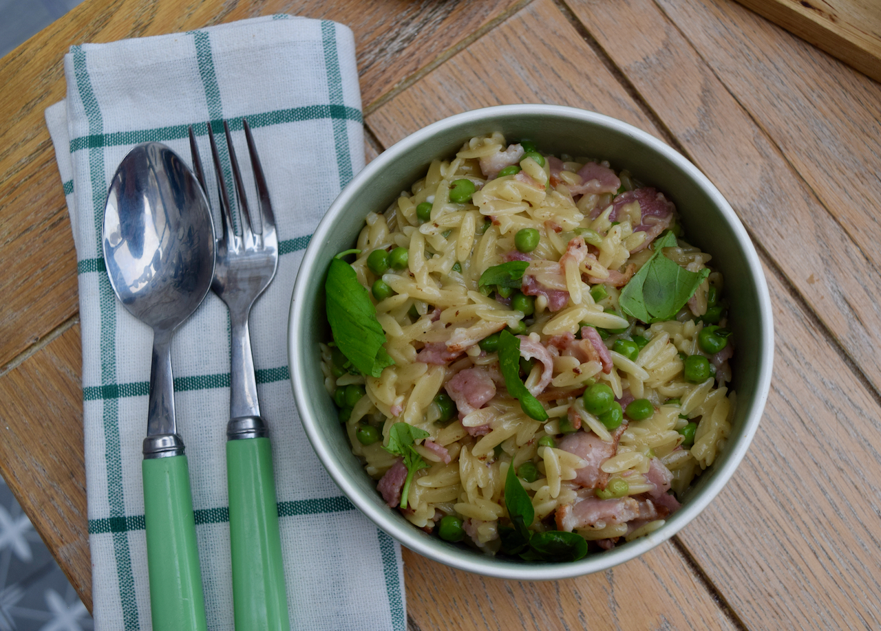 Orzo with Bacon and Peas from Lucy Loves Food Blog