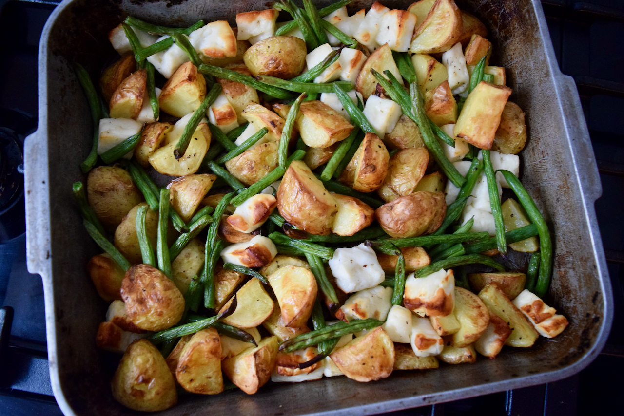 Halloumi, Potato and Green Bean Bake recipe from Lucy Loves Food Blog