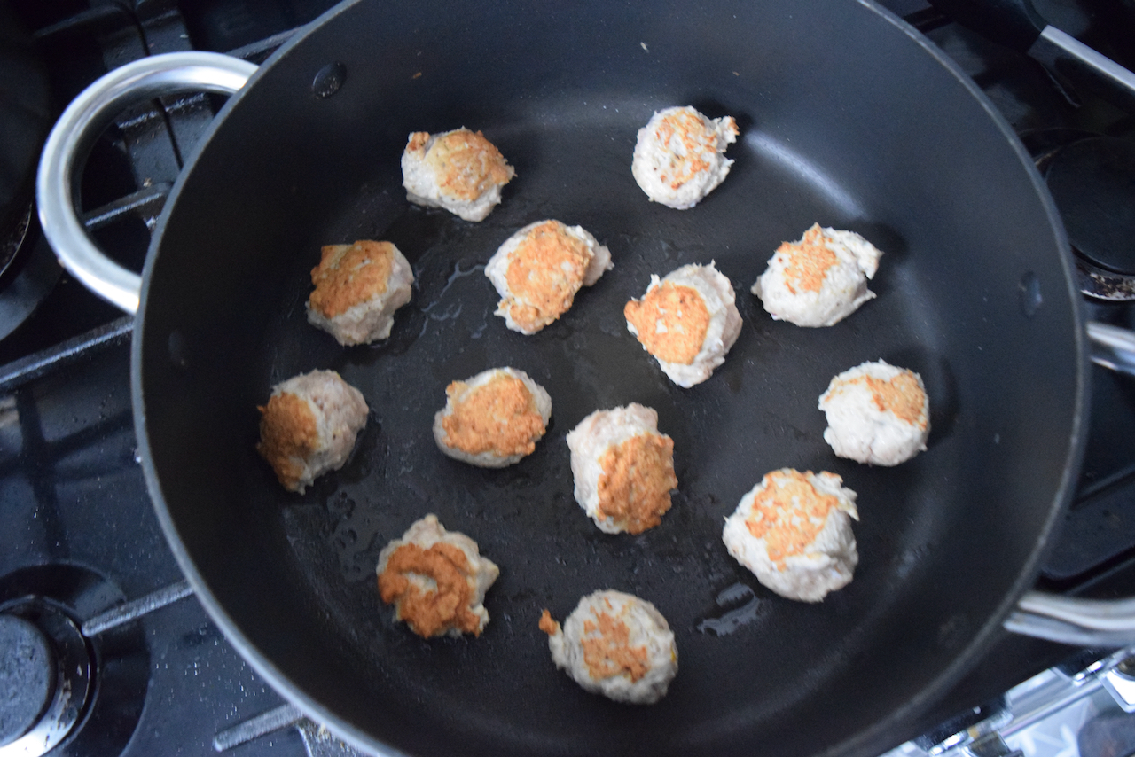 Lemon Dijon Meatballs with Parmesan Cauliflower recipe from Lucy Loves