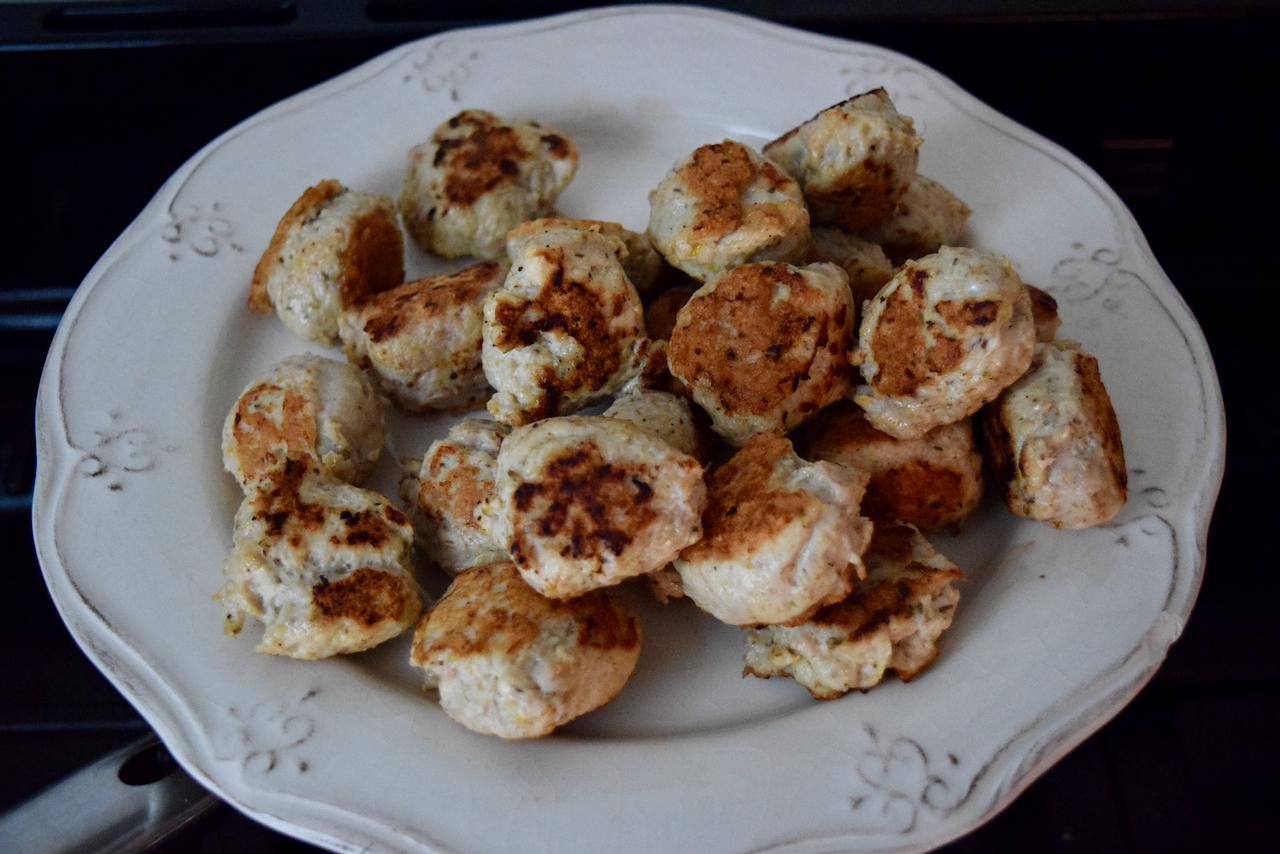 Lemon Dijon Meatballs with Parmesan Cauliflower recipe from Lucy Loves