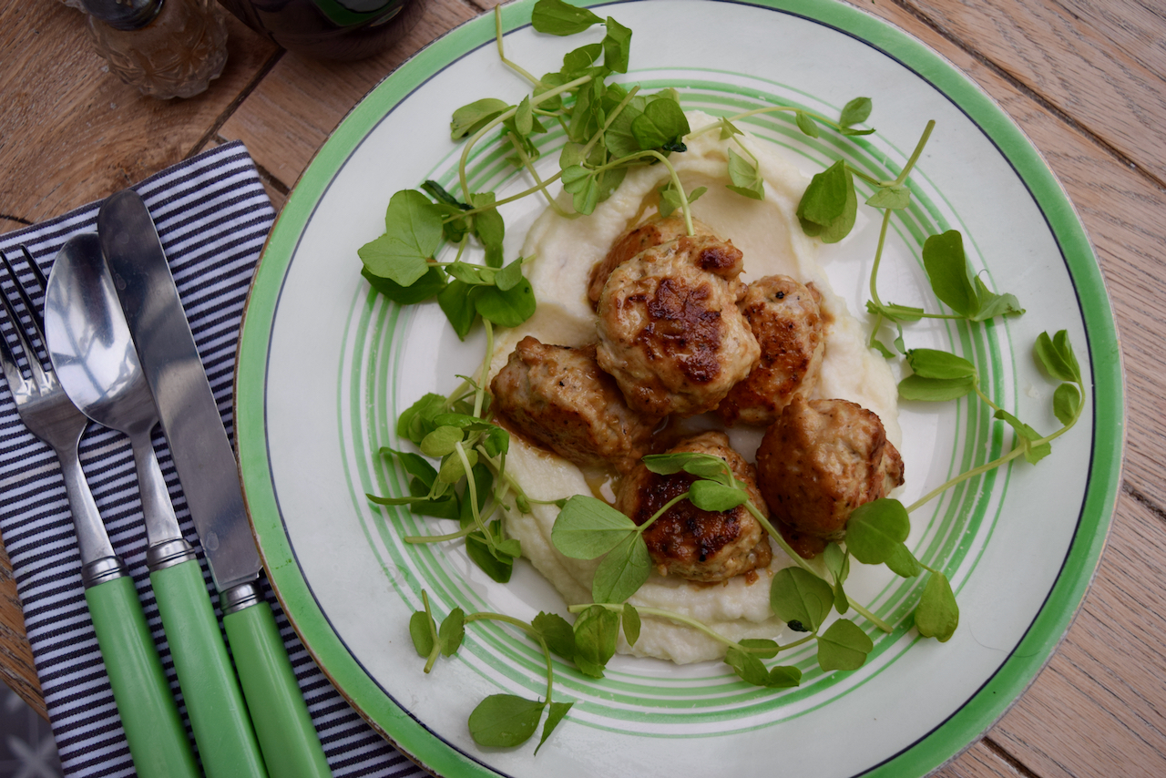 Lemon Dijon Meatballs with Parmesan Cauliflower recipe from Lucy Loves