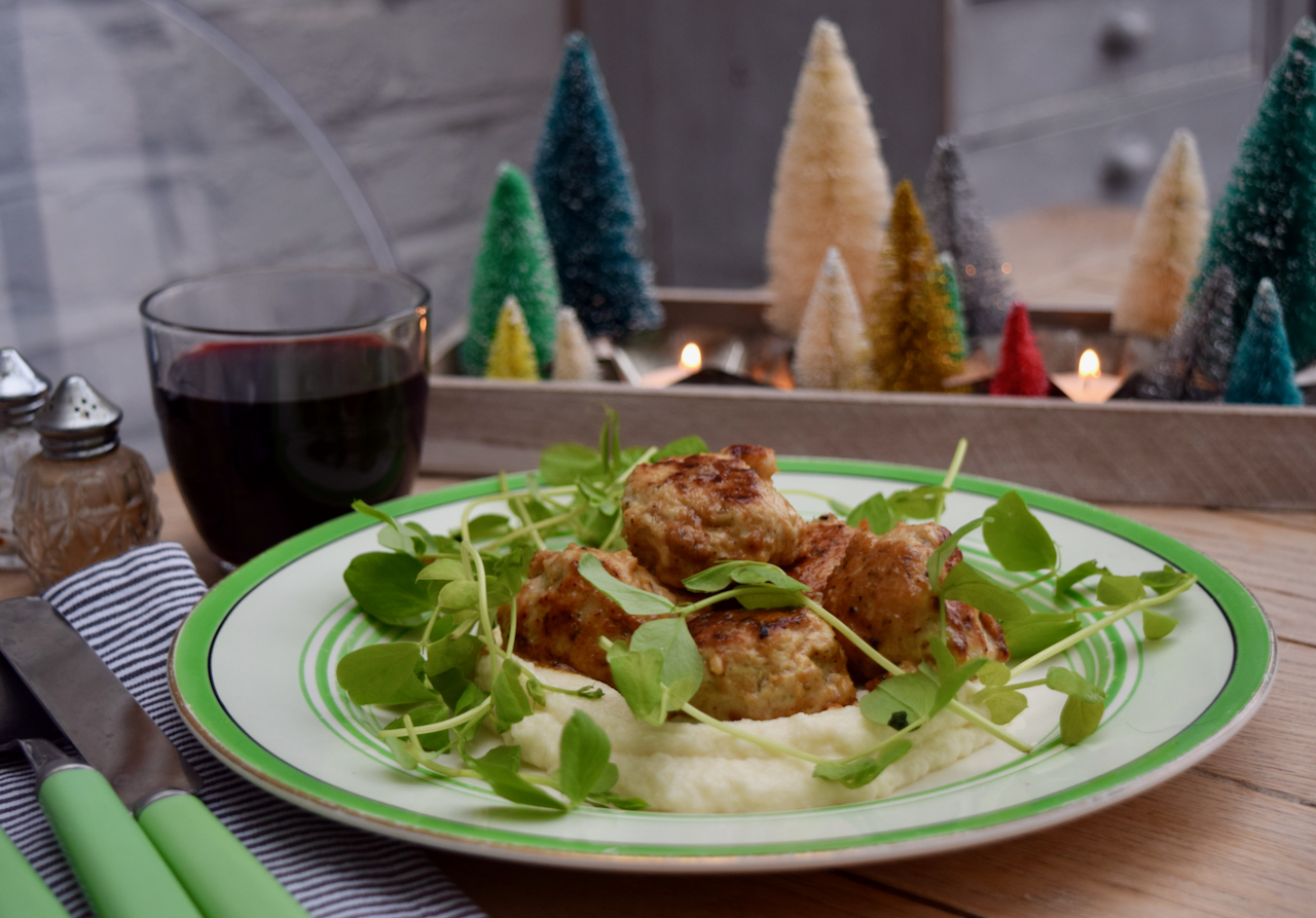 Lemon Dijon Meatballs with Parmesan Cauliflower recipe from Lucy Loves