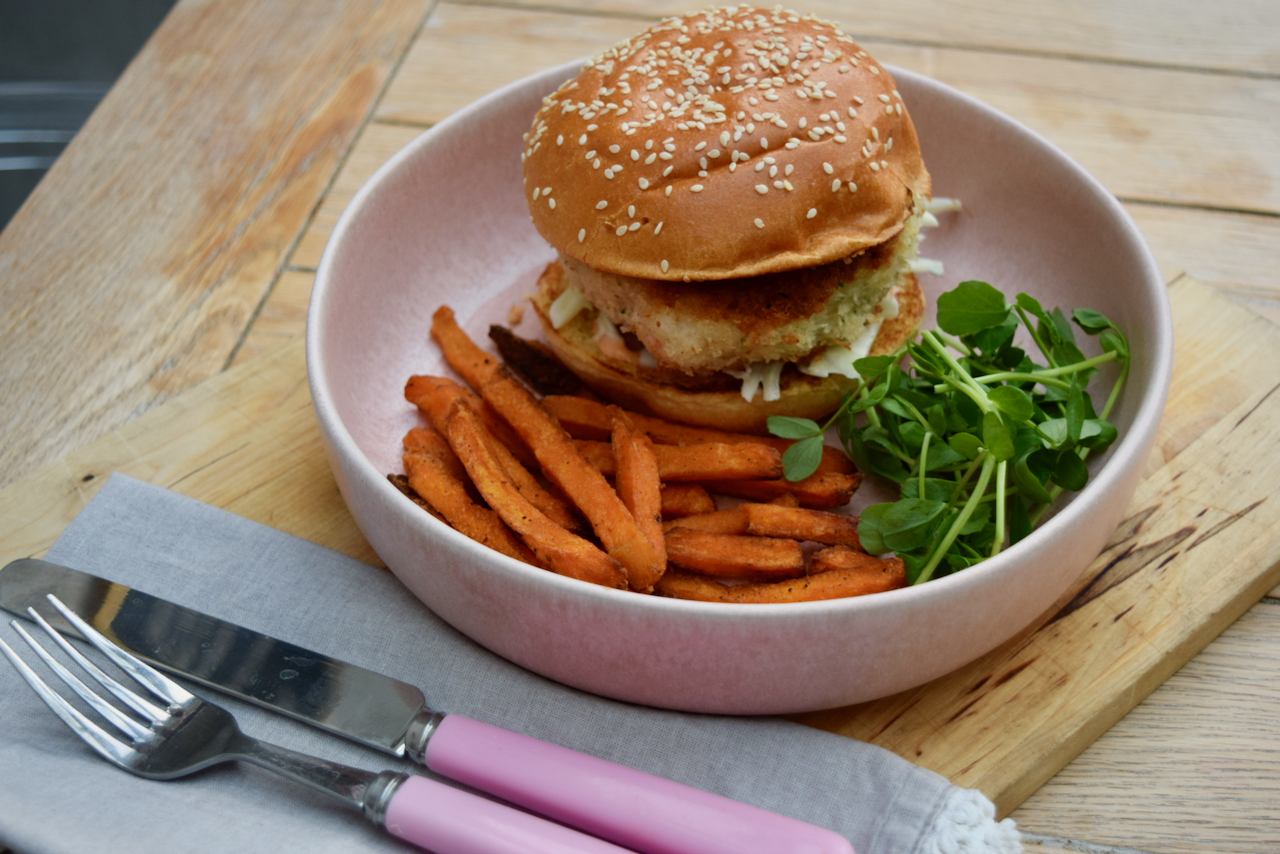 Prawn Burgers with Cabbage Slaw recipe from Lucy Loves Food Blog