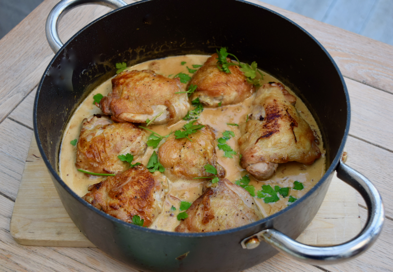 Chicken Thighs with Mustard Cream recipe from Lucy Loves Food Blog