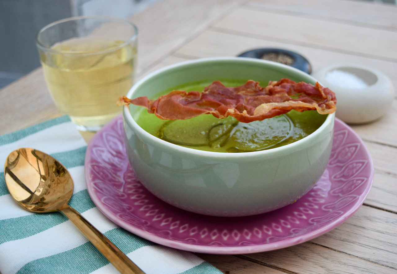 Spanish Pea Soup with Crispy Serrano recipe from Lucy Loves Food Blog