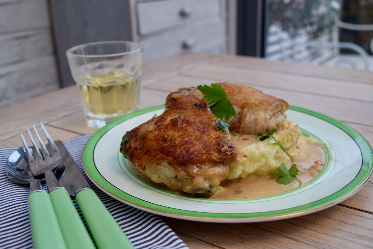 Chicken Thighs with Mustard Cream recipe from Lucy Loves Food Blog