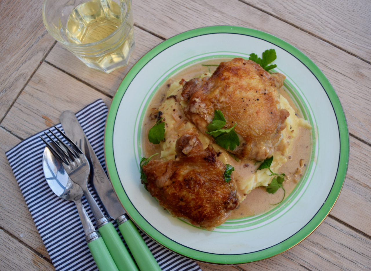 Chicken Thighs with Mustard Cream recipe from Lucy Loves Food Blog