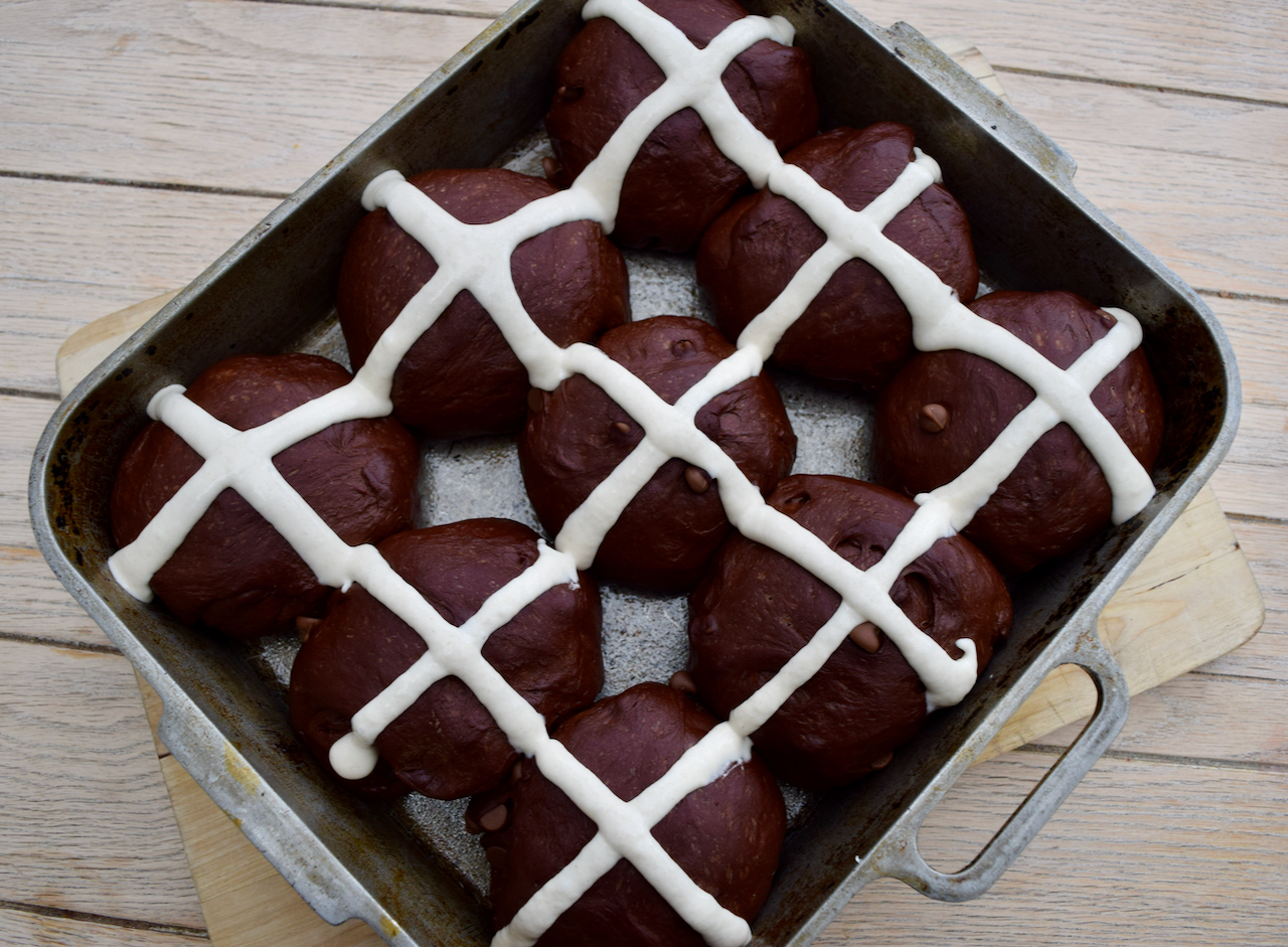 Double Chocolate Hot Cross Buns recipe From Lucy Loves Food Blog