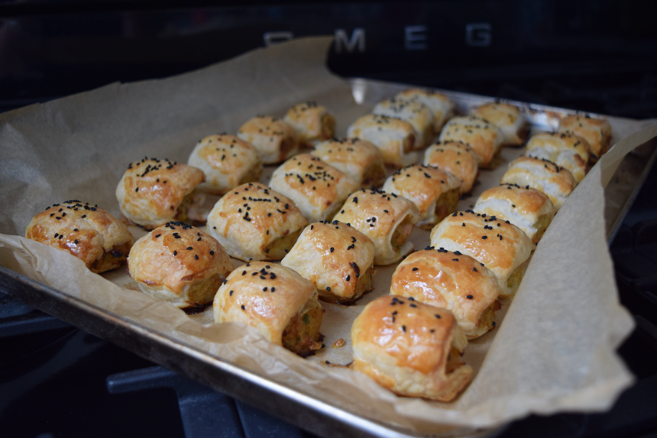 Coronation Chicken Sausage Rolls recipe from Lucy Loves