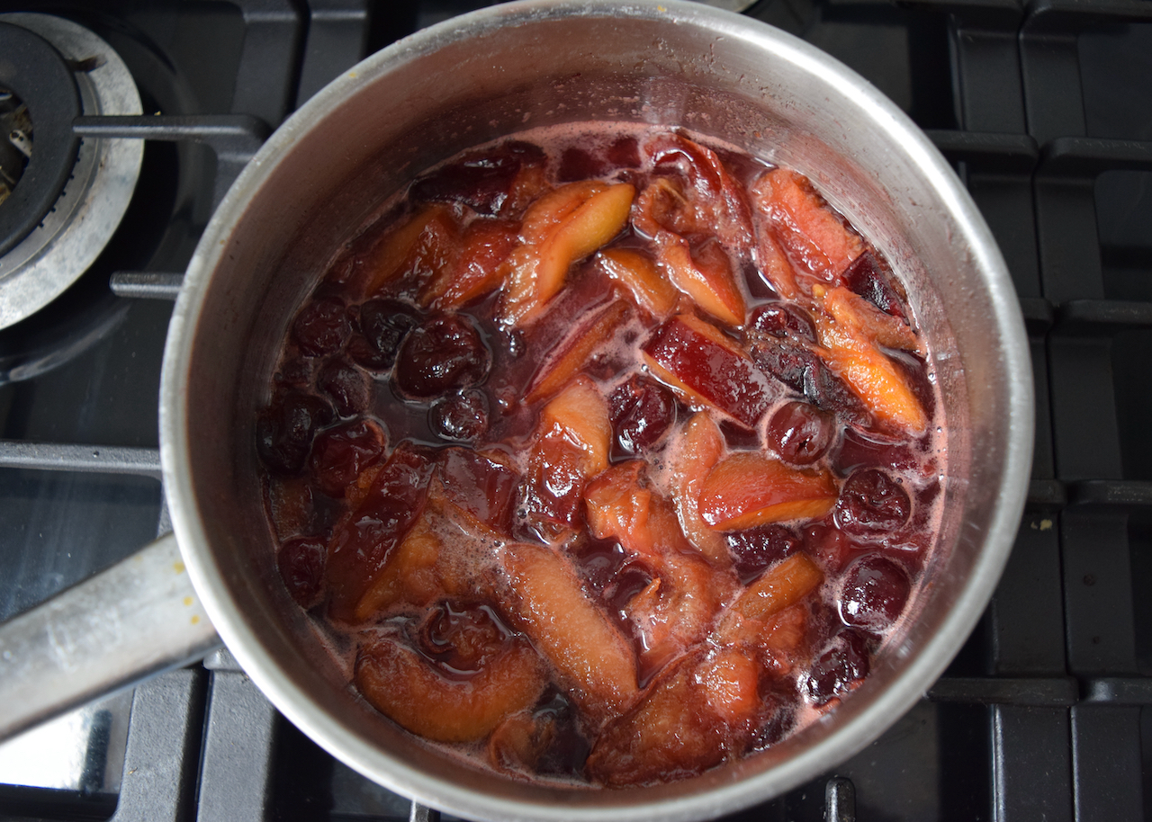 Plum Cherry and Almond Crumble from Lucy Loves Food Blog