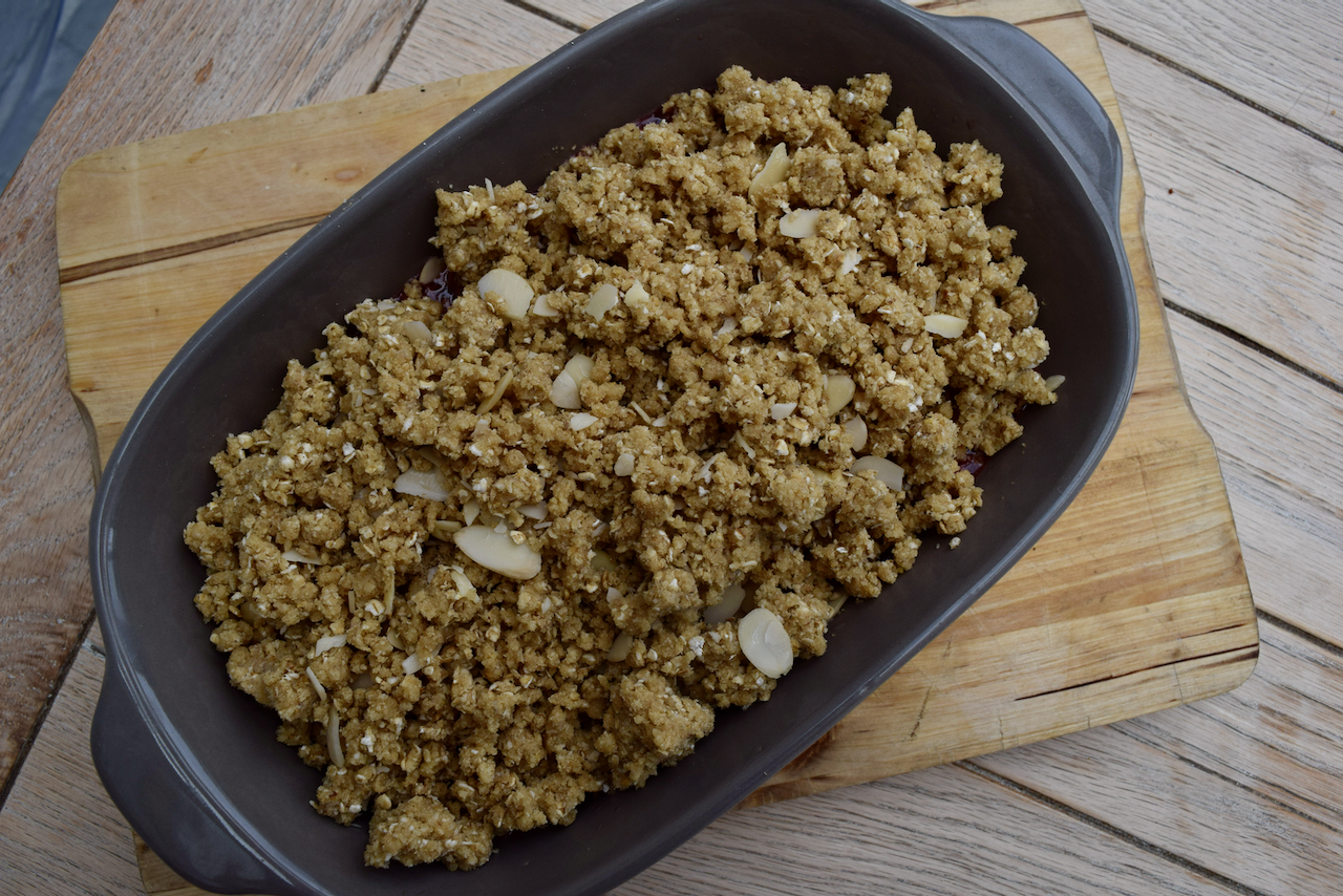 Plum Cherry and Almond Crumble from Lucy Loves Food Blog