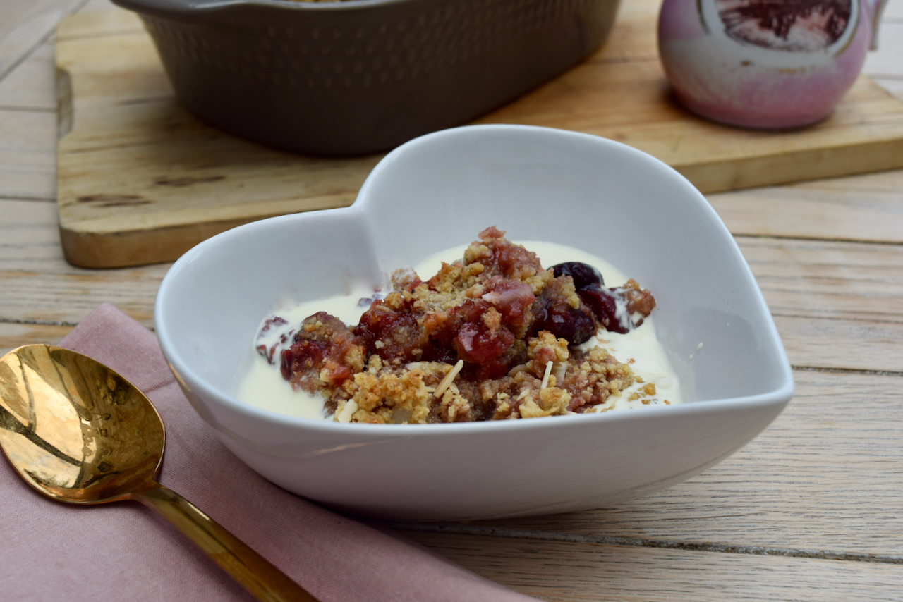 Plum Cherry and Almond Crumble from Lucy Loves Food Blog