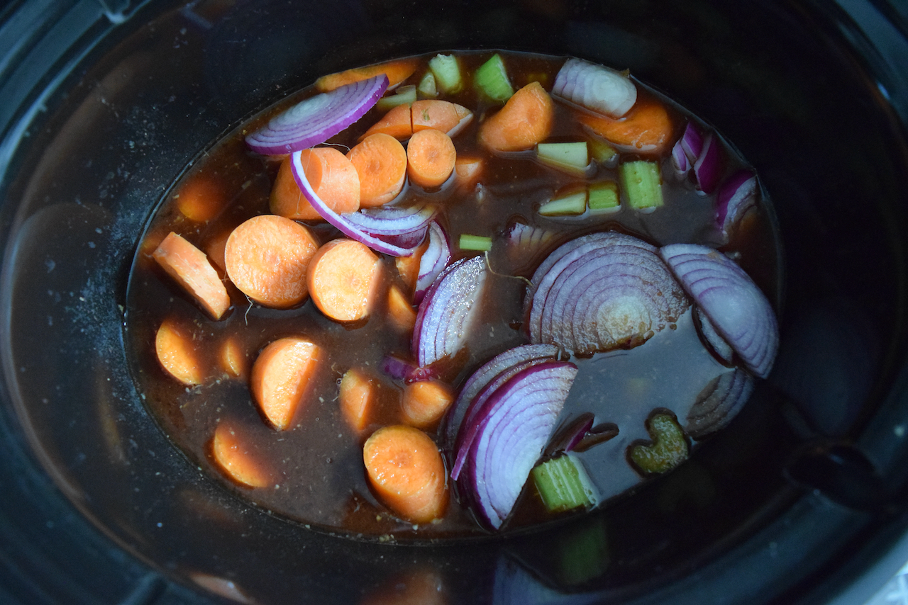 Slow Cooker Beef Casserole with Cheese Dumplings recipe from Lucy Loves Food Blog