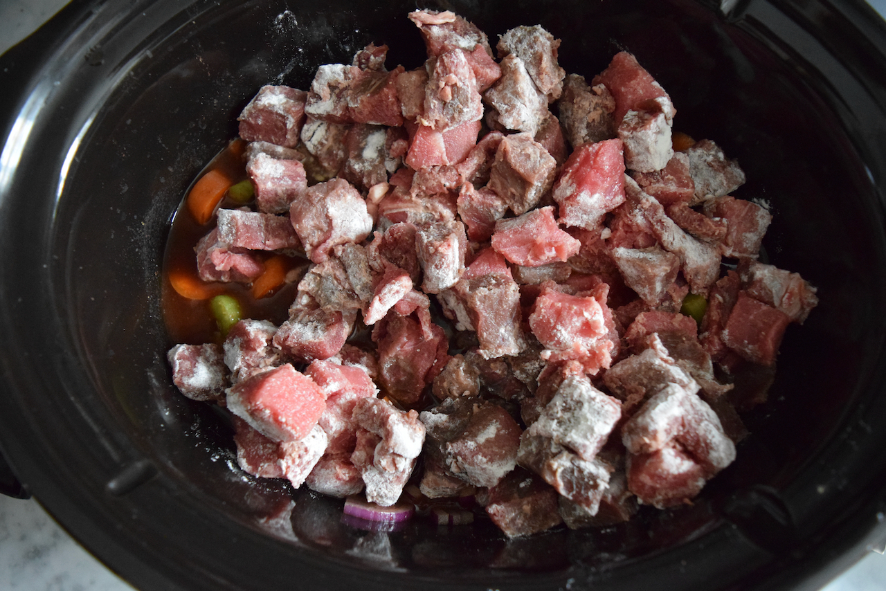 Slow Cooker Beef Casserole with Cheese Dumplings recipe from Lucy Loves Food Blog