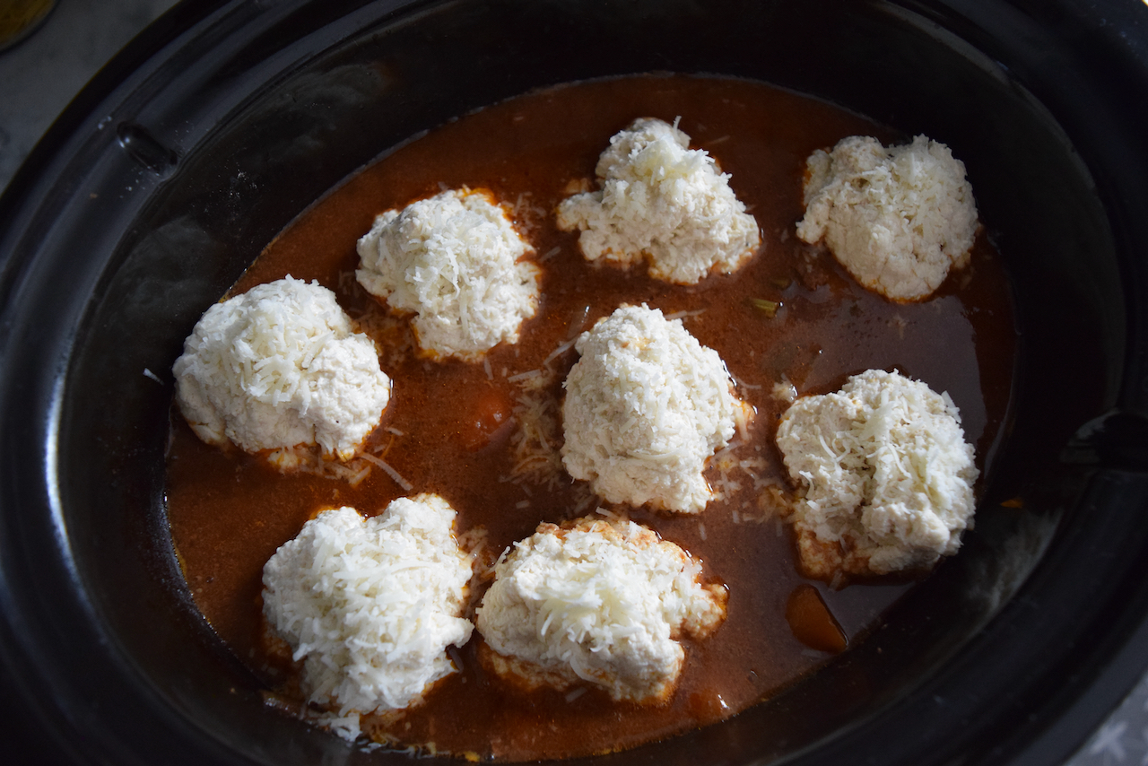 Slow Cooker Beef Casserole with Cheese Dumplings recipe from Lucy Loves Food Blog