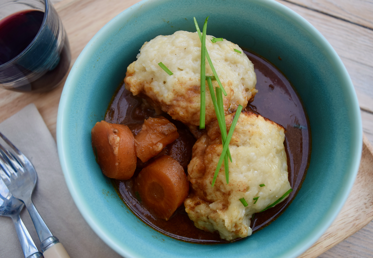 Slow Cooker Beef Casserole with Cheese Dumplings from Lucy Loves