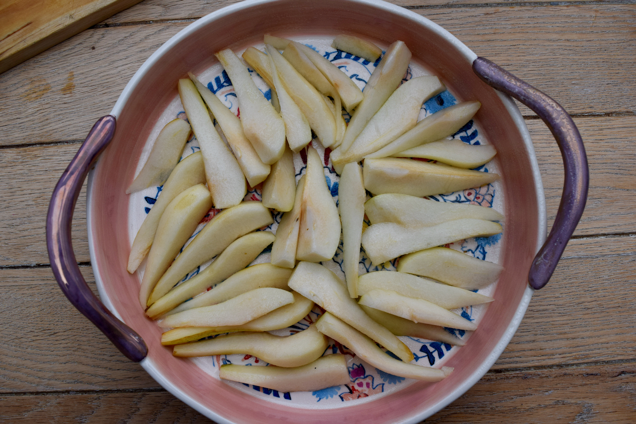 Pear and Amaretto Clafouti recipe from Lucy Loves Food Blog