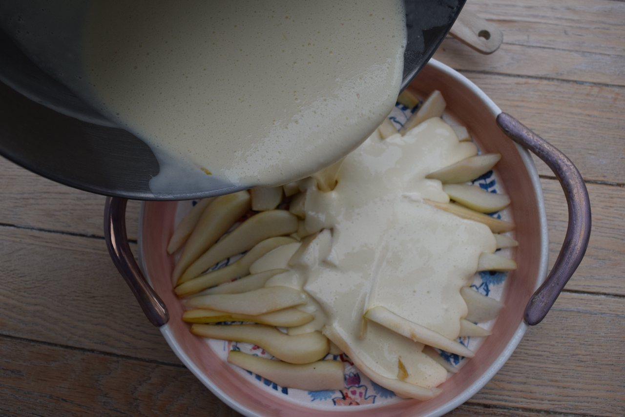 Pear and Amaretto Clafouti recipe from Lucy Loves Food Blog