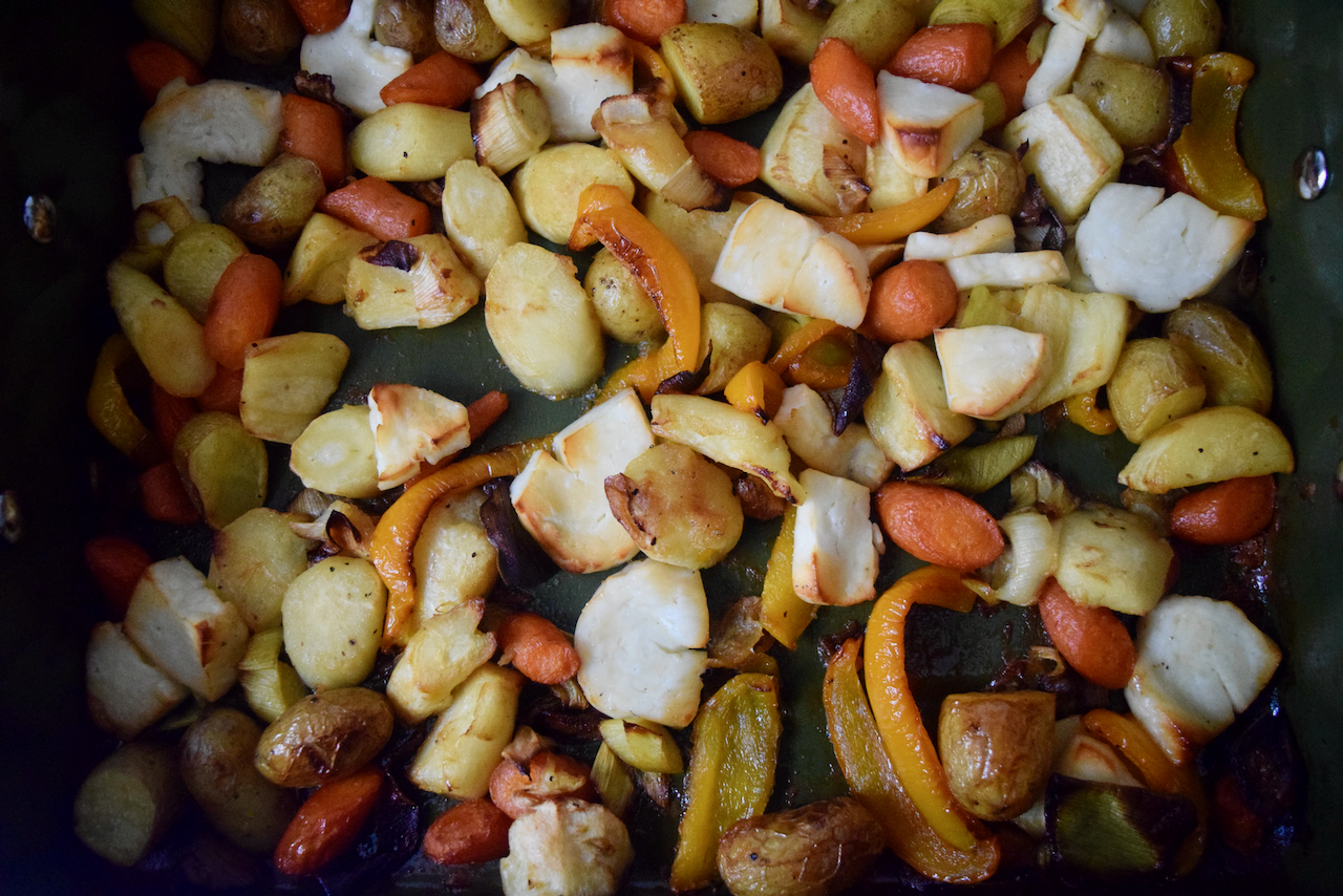 Honey Roasted Roots with Halloumi recipe from Lucy Loves Food Blog