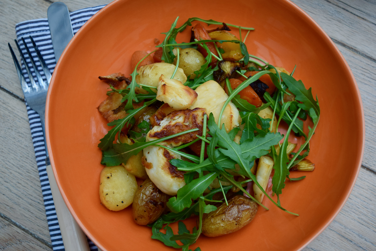 Honey Roasted Roots with Halloumi recipe from Lucy Loves Food Blog
