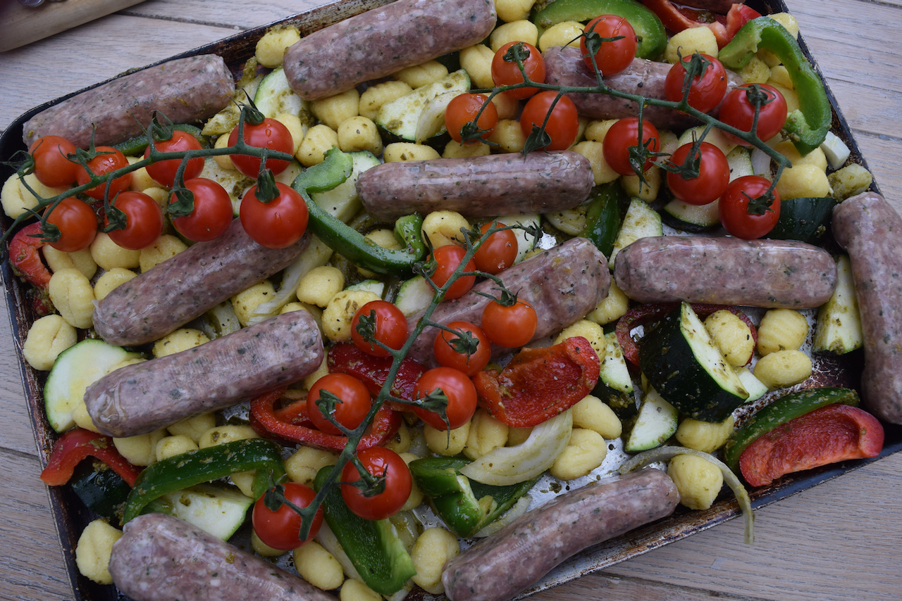 Roasted Gnocchi with Sausage Traybake recipe from Lucy Loves 