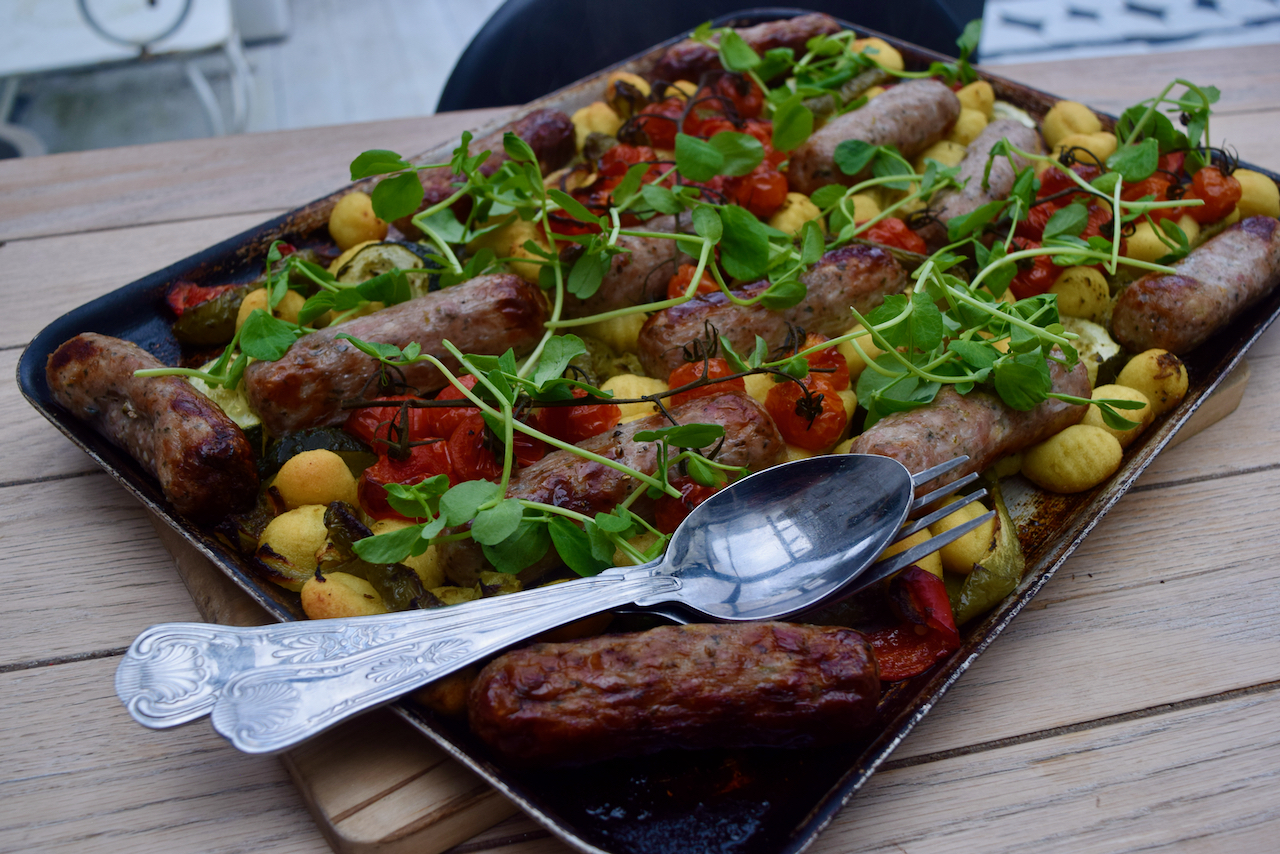 Roasted Gnocchi with Sausage Traybake recipe from Lucy Loves 