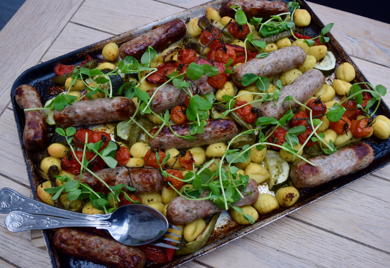 Roasted Gnocchi with Sausage Traybake recipe from Lucy Loves 