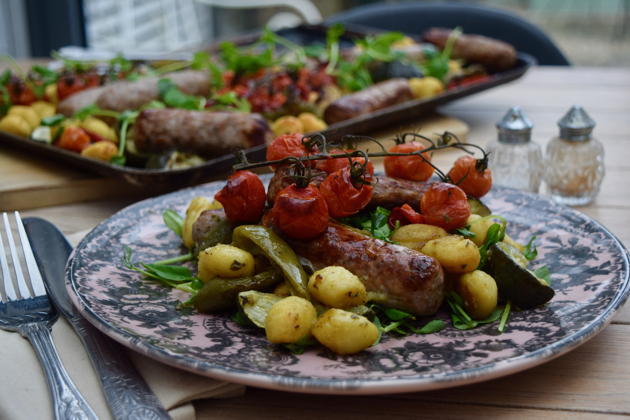 Roasted Gnocchi with Sausage Traybake recipe from Lucy Loves