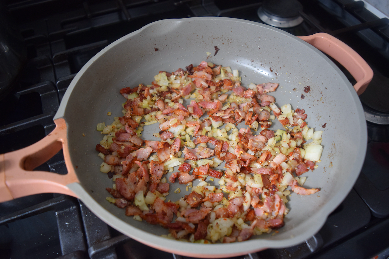 Pasta with Bacon, Spinach and Ricotta recipe from Lucy Loves Food Blog