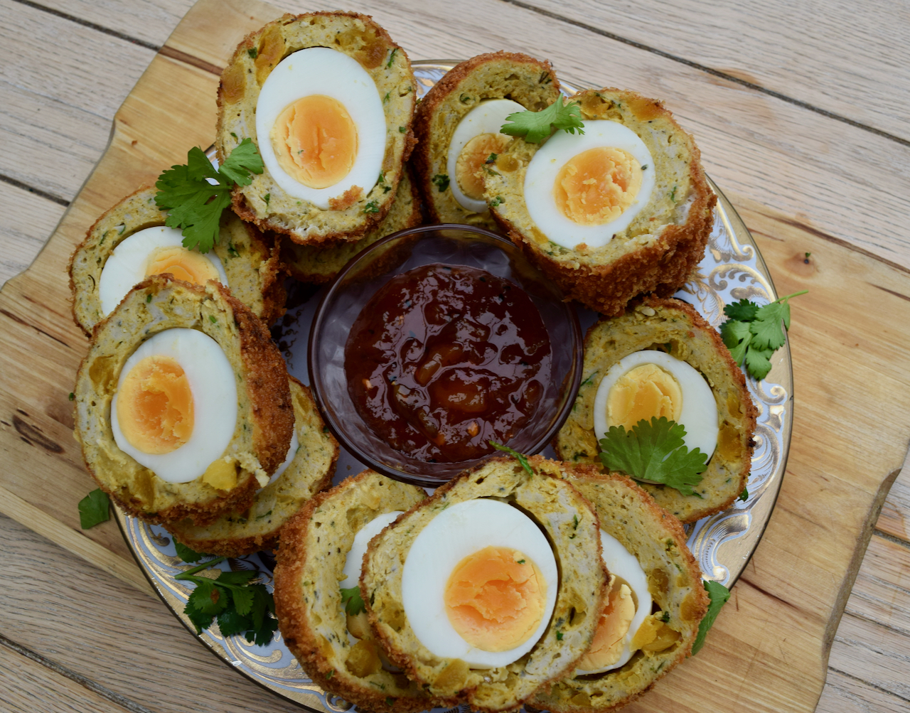 Coronation Chicken Scotch Eggs recipe from Lucy Loves Food Blog