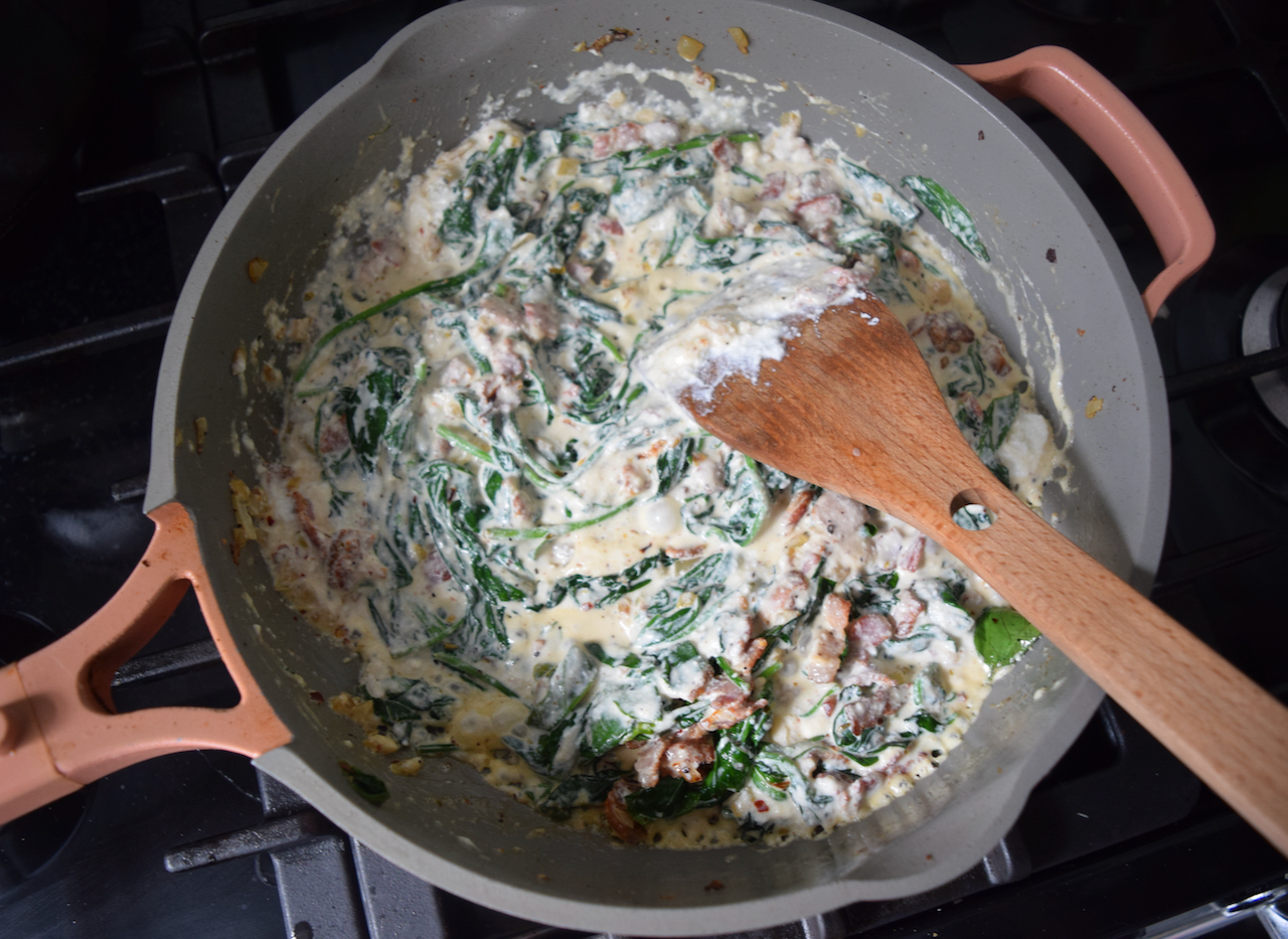 Pasta with Bacon, Spinach and Ricotta recipe from Lucy Loves Food Blog
