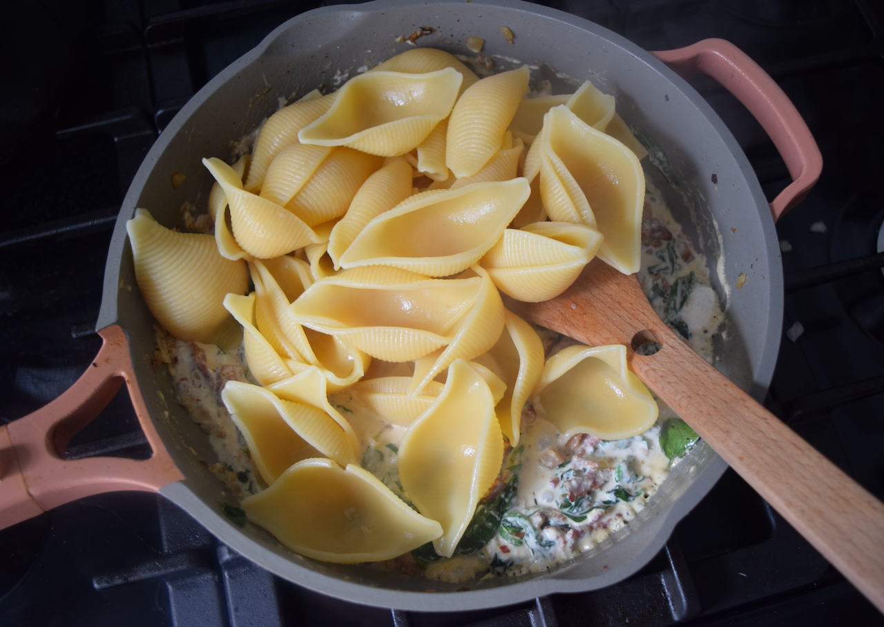 Pasta with Bacon, Spinach and Ricotta recipe from Lucy Loves Food Blog