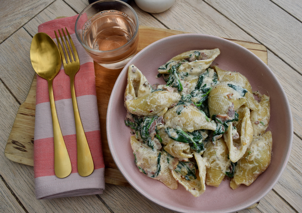 Pasta with Bacon, Spinach and Ricotta recipe from Lucy Loves Food Blog