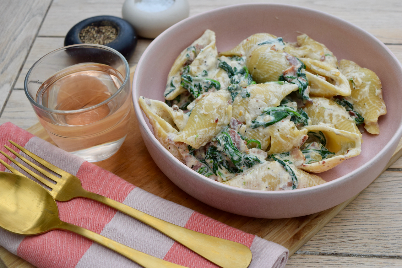 Pasta with Bacon, Spinach and Ricotta recipe from Lucy Loves Food Blog