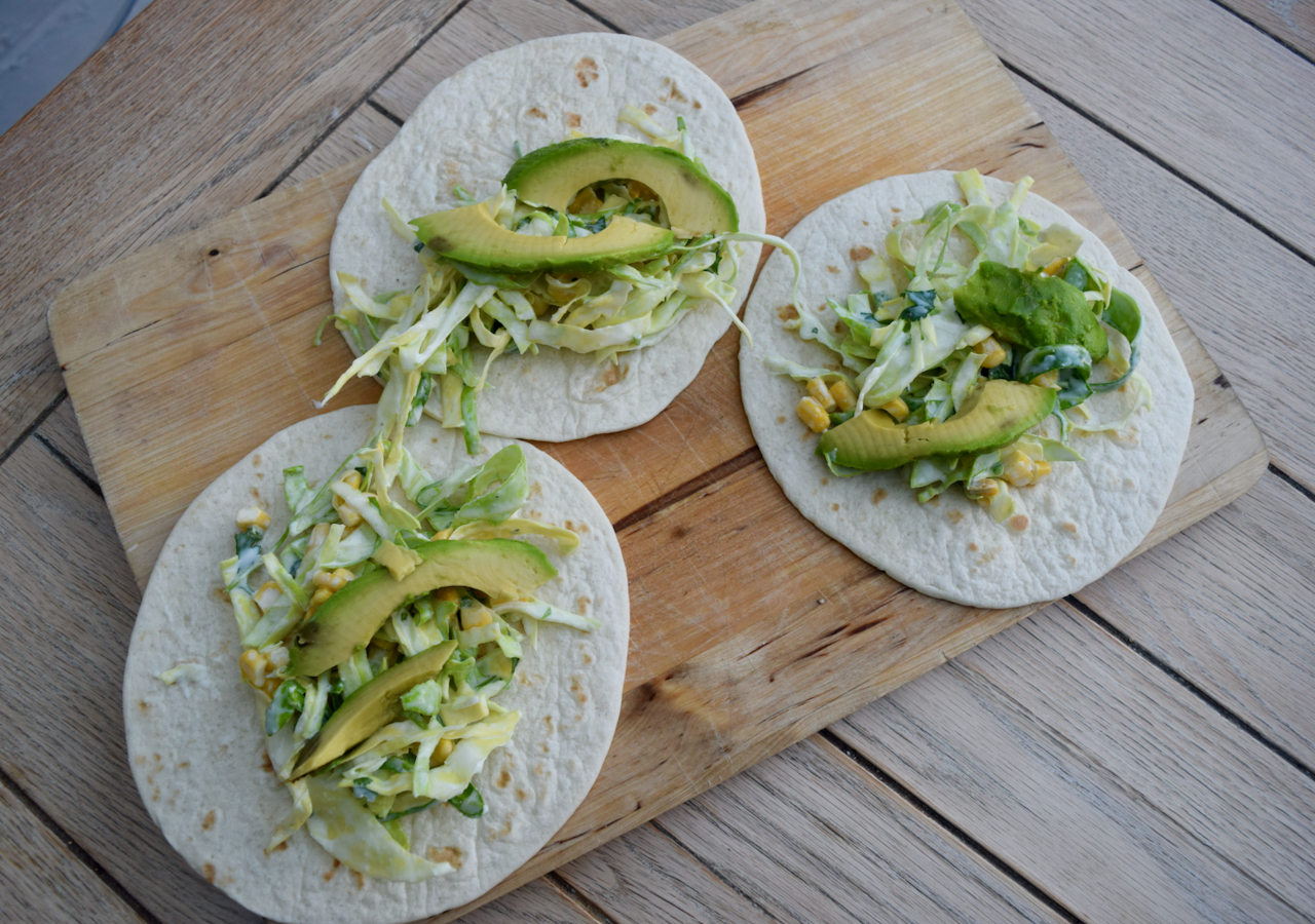 Fish Tacos with Jalapeno Corn Slaw from Lucy Loves Food Blog