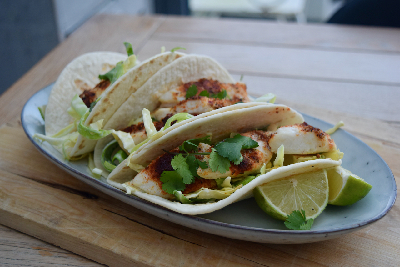 Fish Tacos with Jalapeno Corn Slaw from Lucy Loves Food Blog