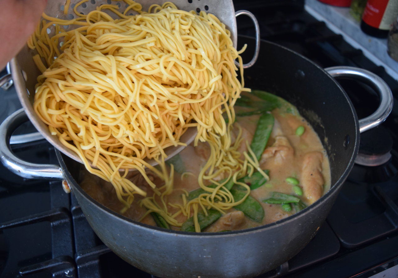 One Pot Chicken Satay Noodles recipe from Lucy Loves Food Blog