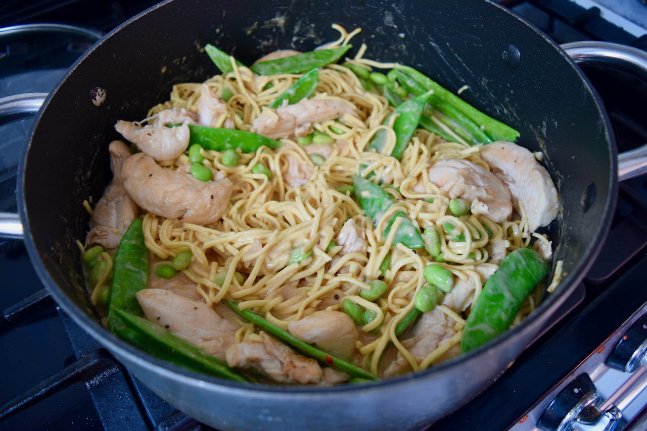 One Pot Chicken Satay Noodles recipe from Lucy Loves Food Blog