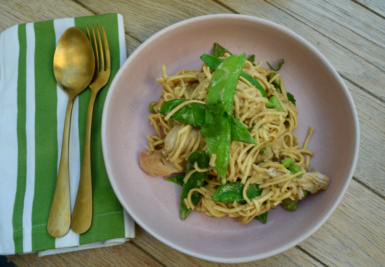 One Pot Chicken Satay Noodles recipe from Lucy Loves Food Blog